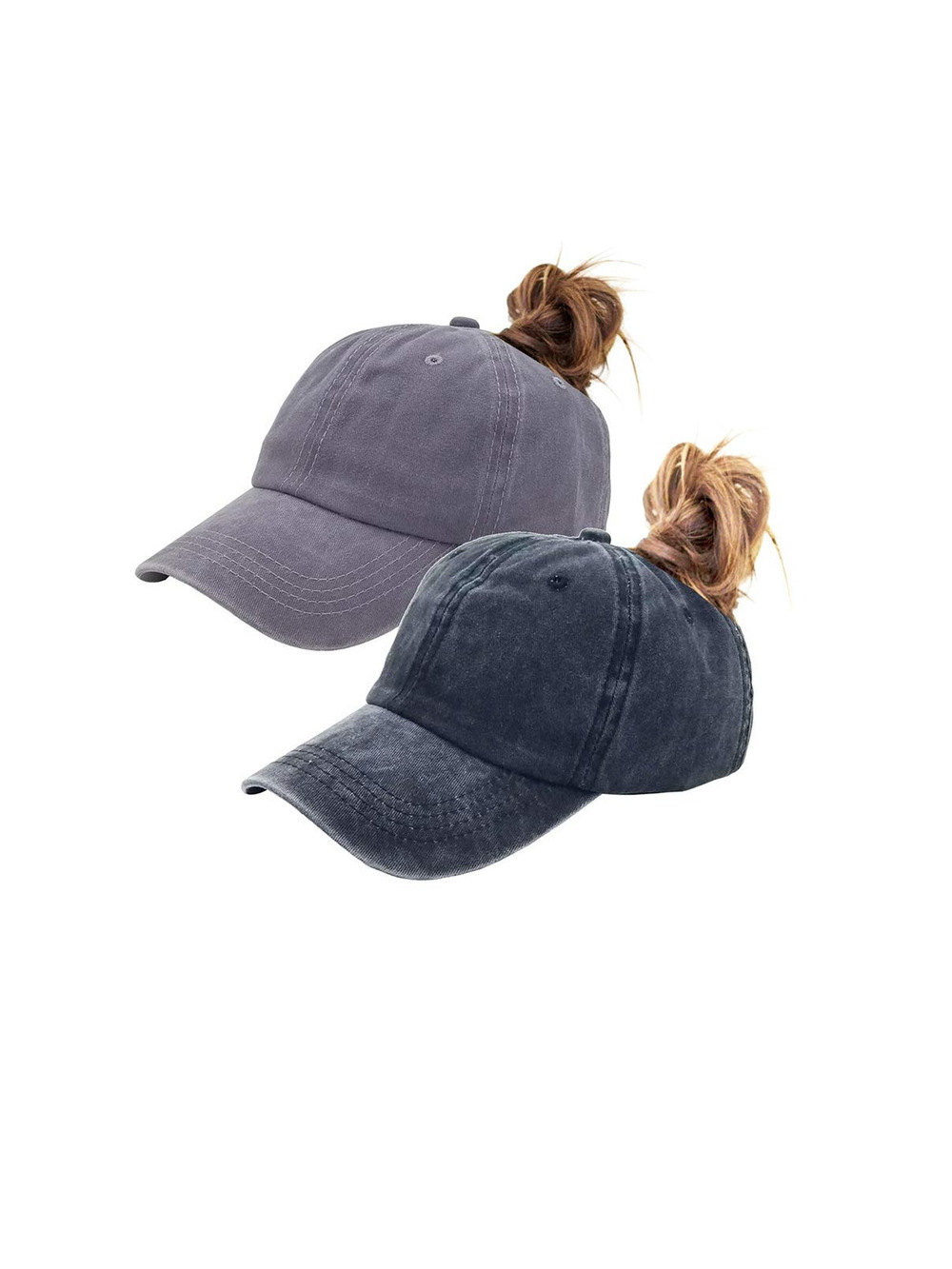 Ponytail Baseball Hat Distressed Retro Washed Womens | Black, Gray | Size M